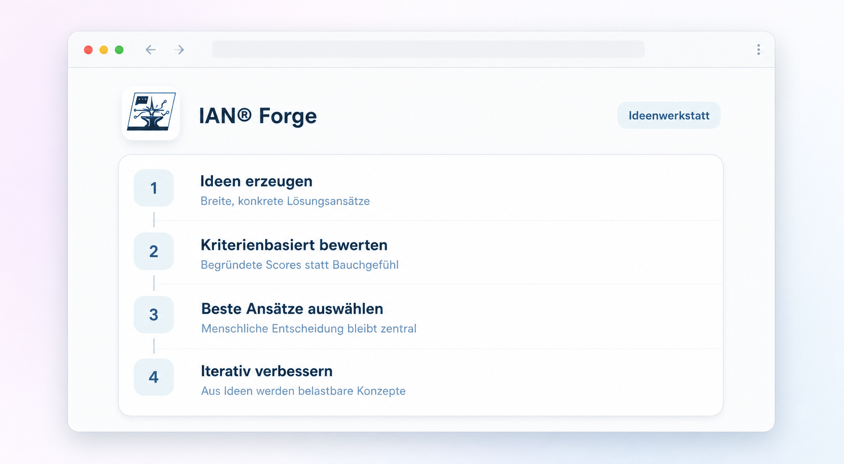 IAN® Forge Oberfläche